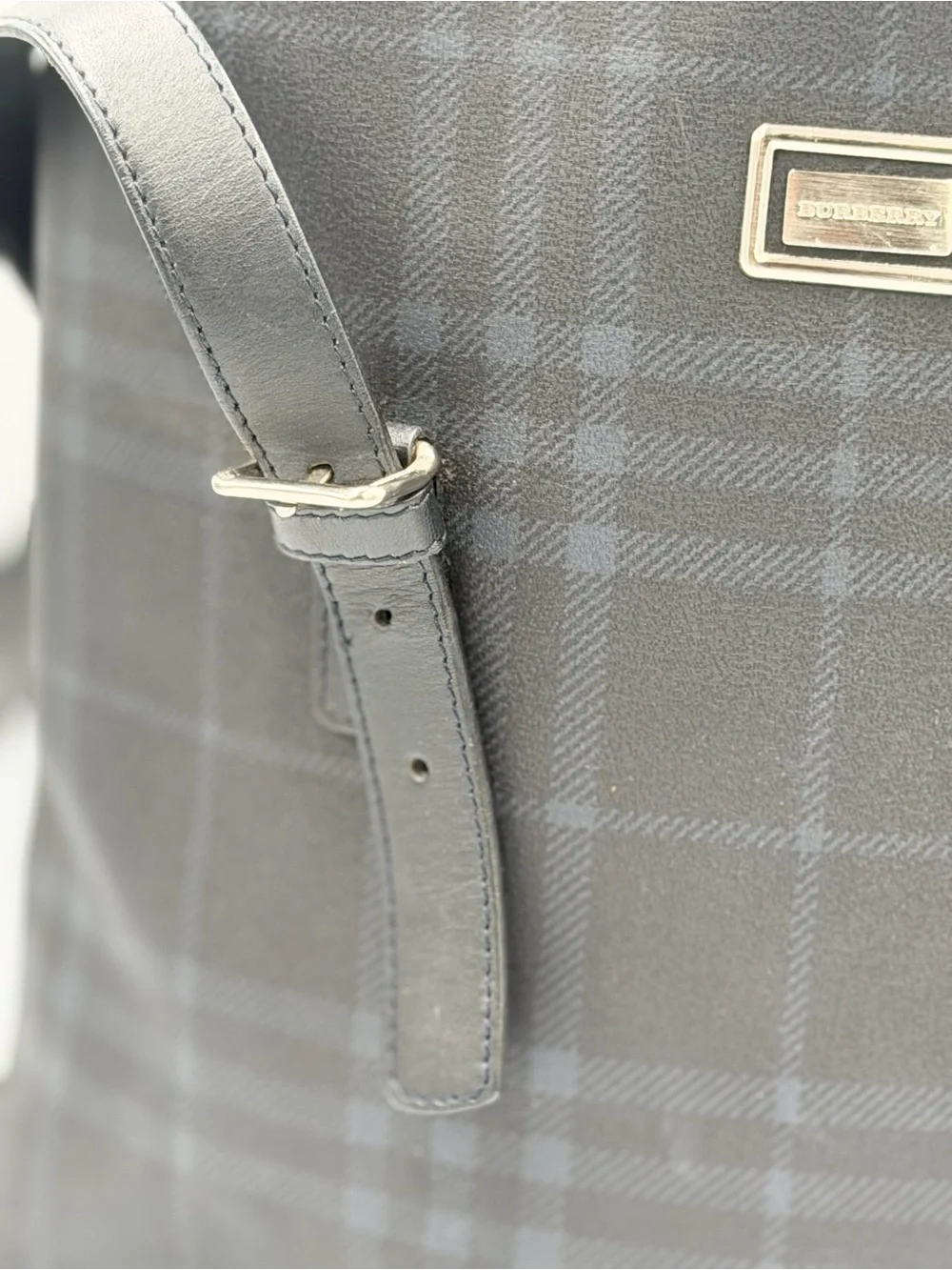 Burberry Black Plaid Leather-Trim Backpack Bucket With Burberry drawstring bag